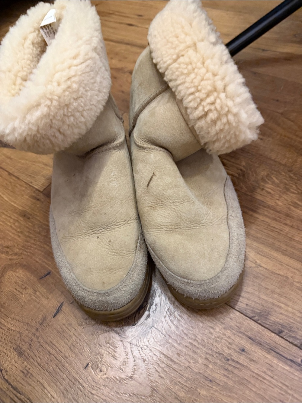 UGG Tan Suede Shearling Cuff Slip-On Slippers